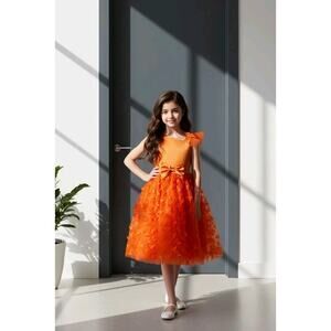 Orange Tulle Overlay Easter Pagent Church Party Butterfly Dress Size 12mo
